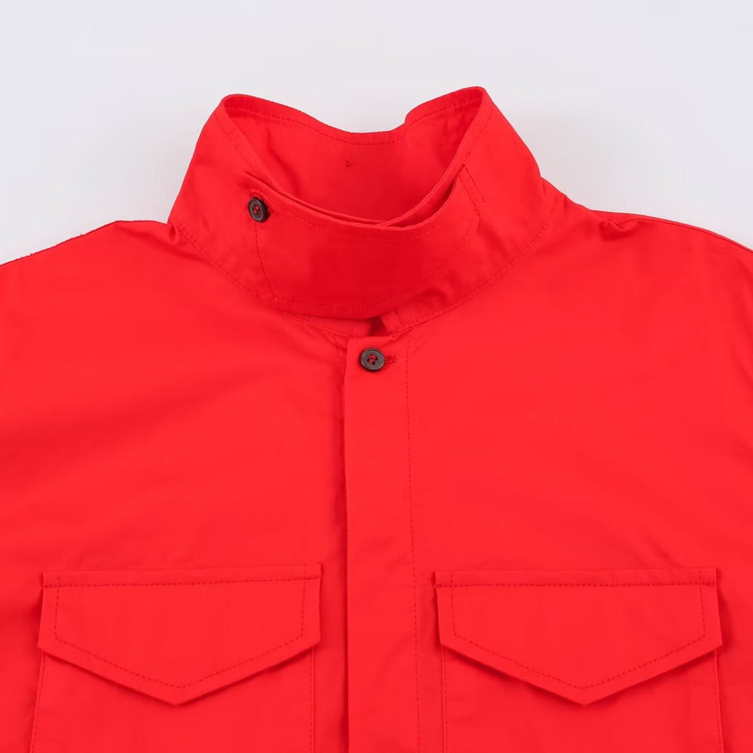 Women’s Oversized Shirt Jacket with Stand Collar and Patch Chest Pockets
