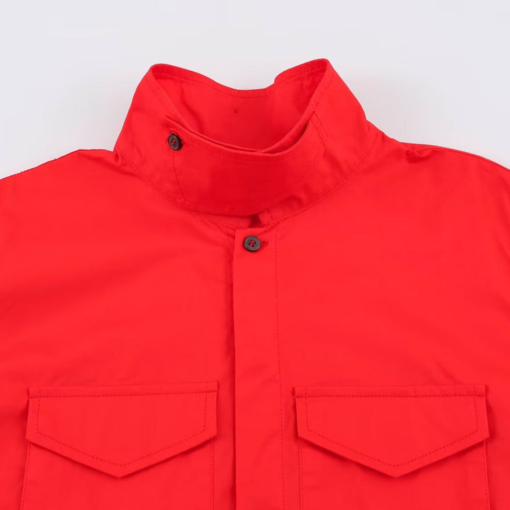 Women’s Oversized Shirt Jacket with Stand Collar and Patch Chest Pockets