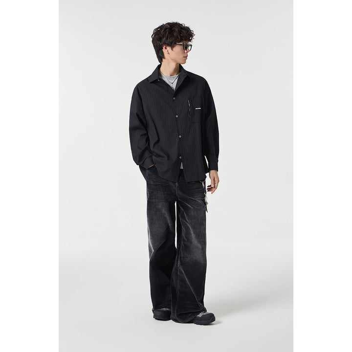 Unisex Oversize Shirt Jacket with structured ribbed look and patch breast pocket