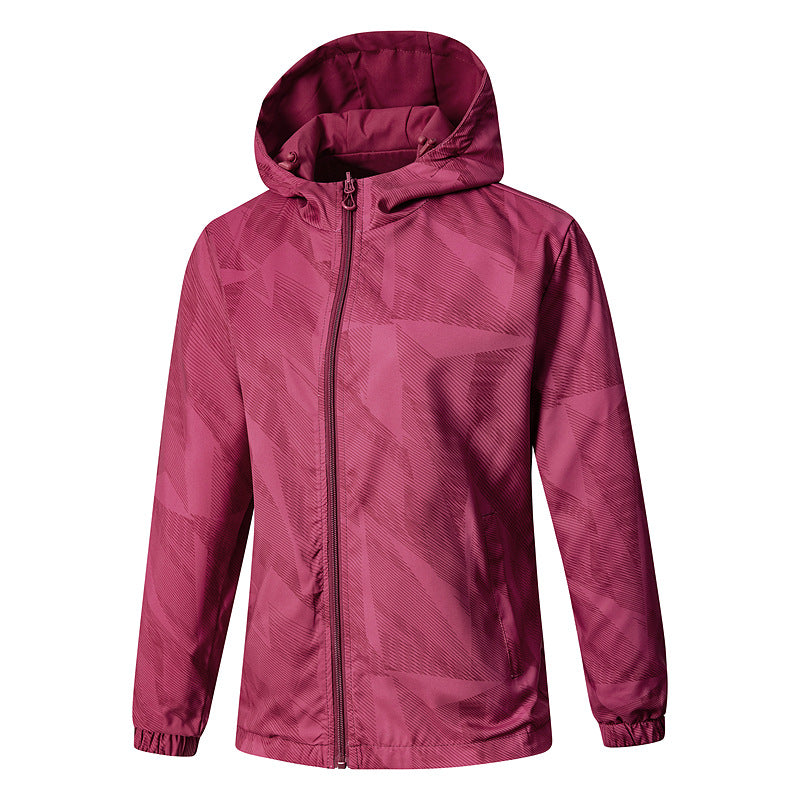 Women Lightweight Technical Hooded Jacket Water-Repellent with Full Zip and Elastic Cuffs