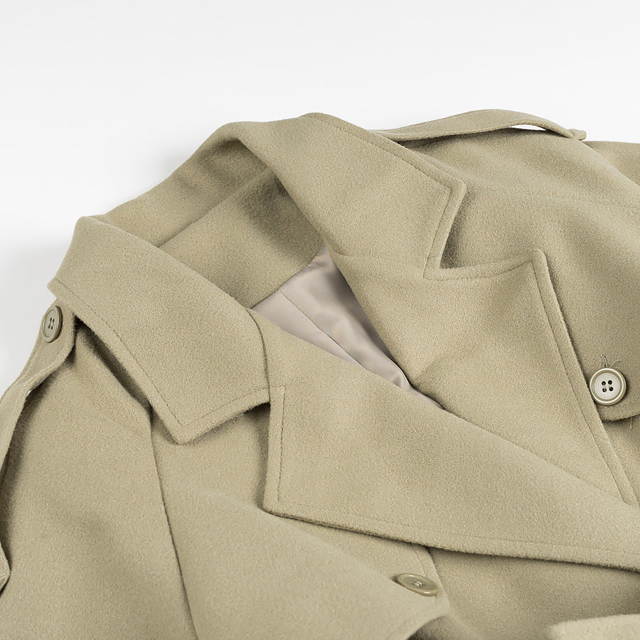 Women Long Trench Coat with Belt, Double-Breasted Button Placket and Epaulets