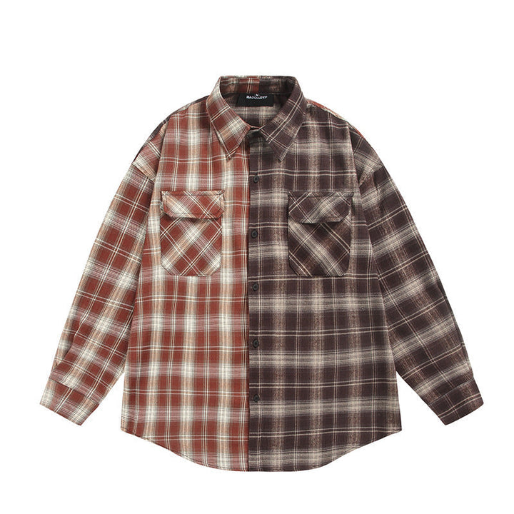 Unisex Split Check Overshirt in Shirt Jacket Style