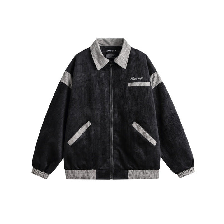 Unisex Harrington Blouson Jacket with Textured Fabric and Contrast Trim