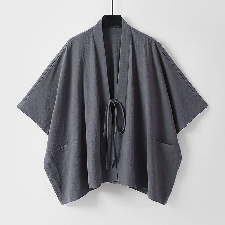 Women Oversize Kimono Cardigan with Tie and Patch Pockets
