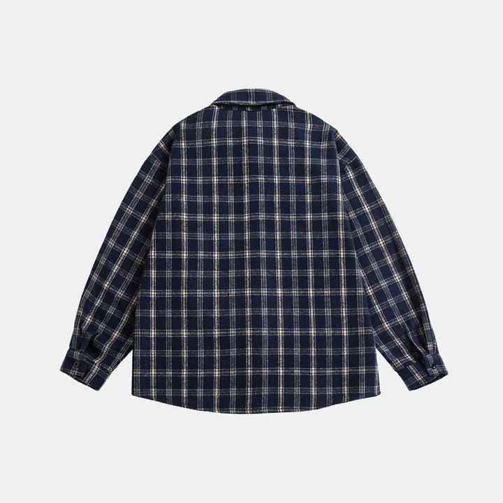 Unisex Oversize Check Shirt Jacket in Boxy Cut with Patch Chest Pocket and Soft Flannel