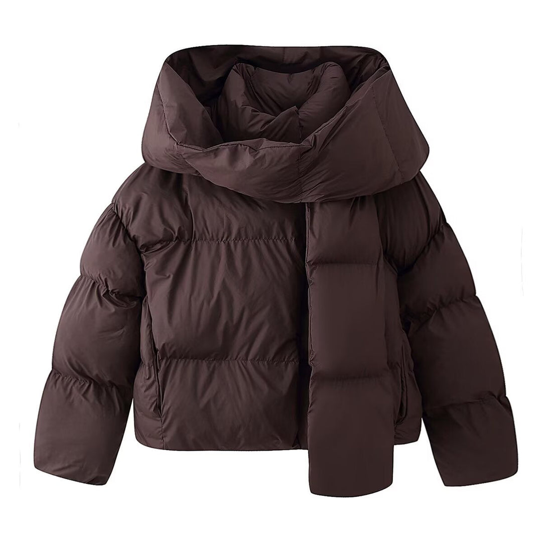 Ladies Short-Cut Padded Jacket with Voluminous Shawl Collar and Padding