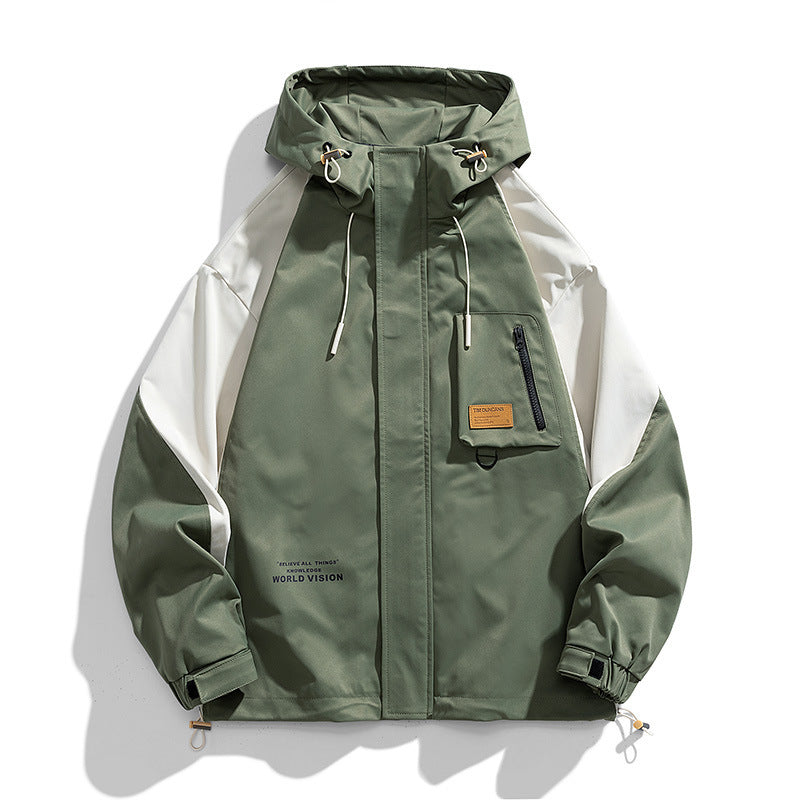 Men Water-resistant Hooded Jacket field in color Utility Design with Pocket on the chest