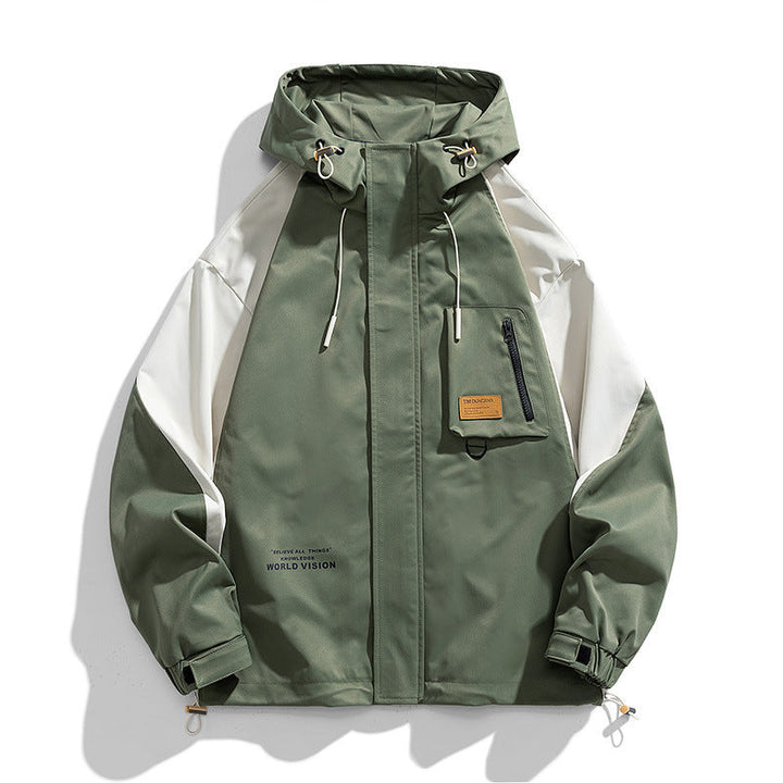 Men Water-resistant Hooded Jacket field in color Utility Design with Pocket on the chest