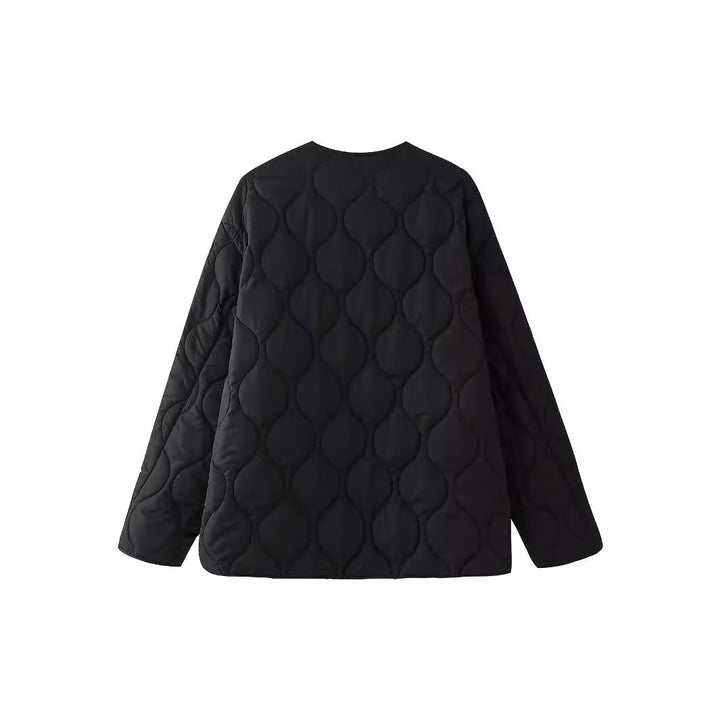 Women geometric quilted oversized liner jacket without collar