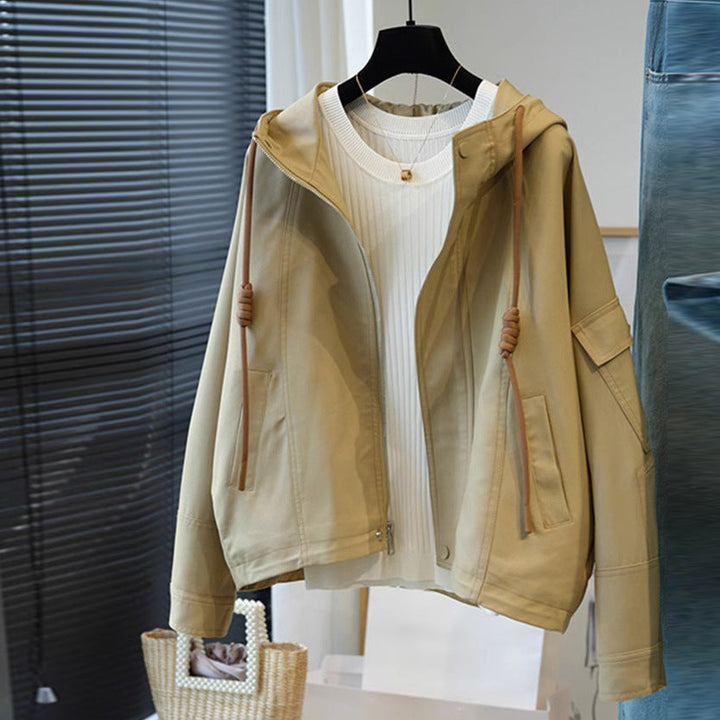 Women Oversize Utility Jacket with Hood, Drawstring and Patch Pockets