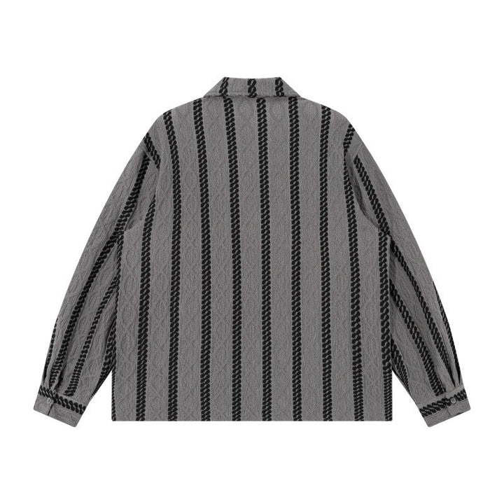Unisex Lightweight Shirt Jacket with Camp Collar, Relaxed Fit and Vertical Braid Stripe Pattern