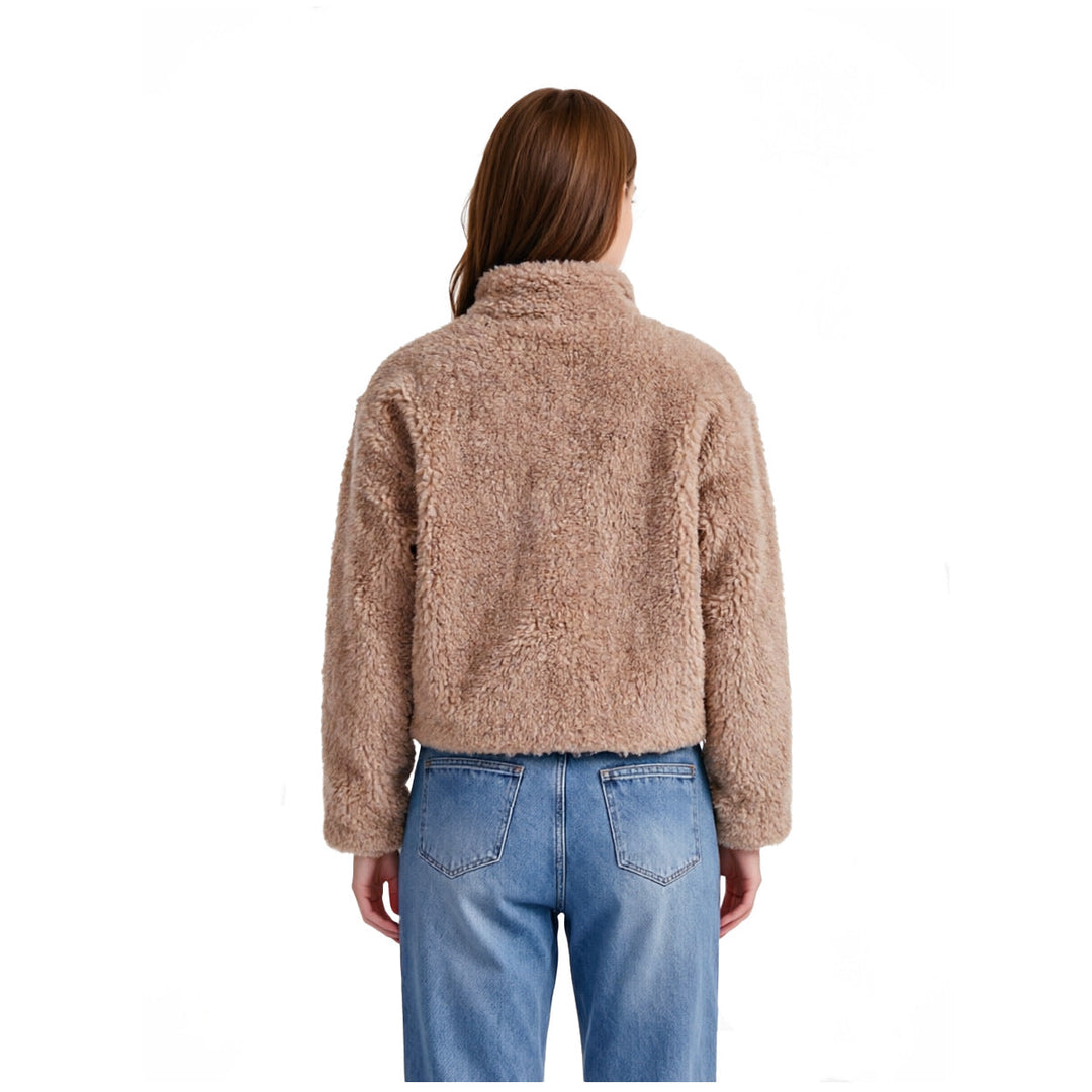 Women Short Cut Teddy Fur Jacket with Double Button Placket