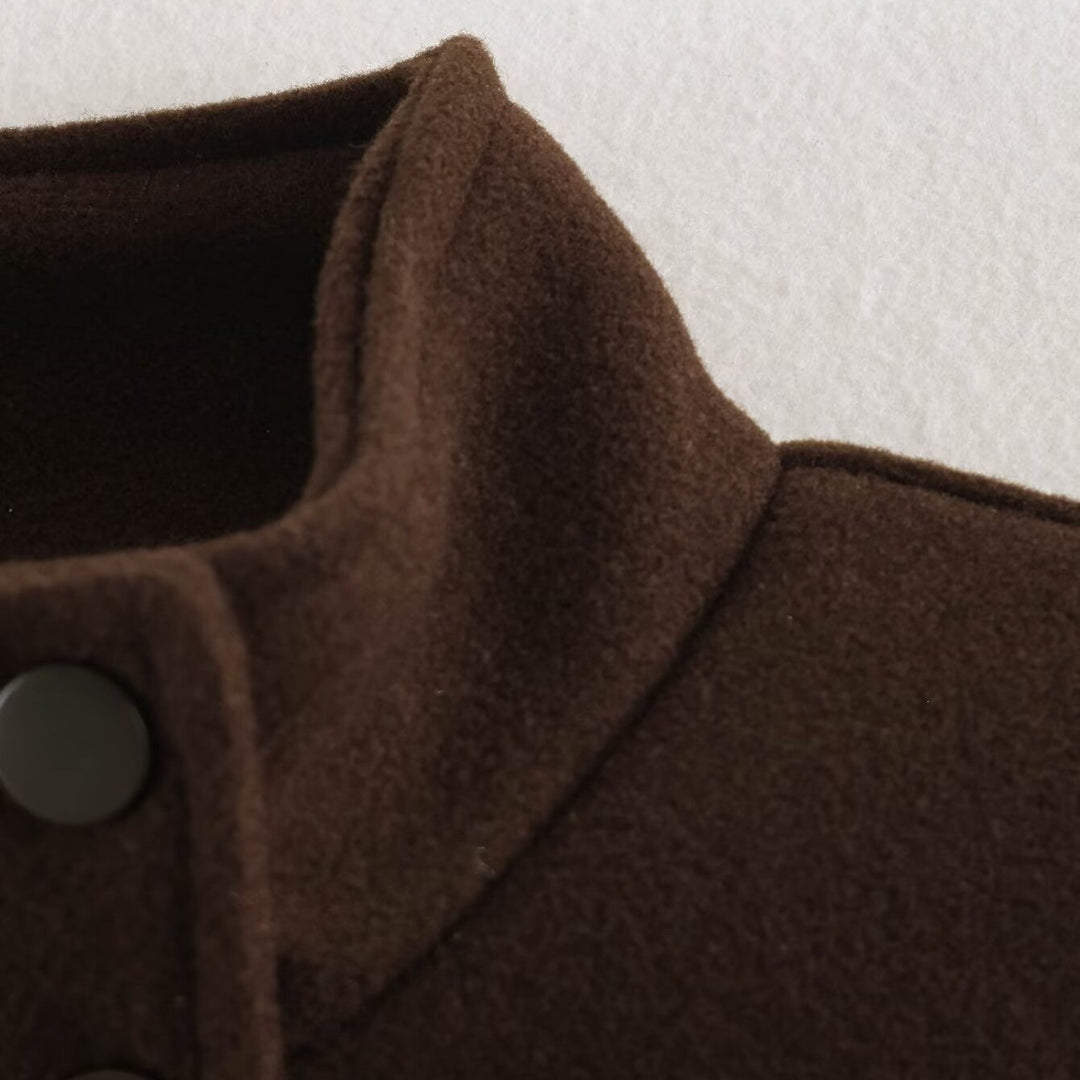 Ladies Boxy Wool Blend Blouson Jacket with Stand-Up Collar, Large Flap Pockets and Elastic Hem