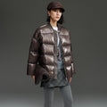 Women's Short Quilted Down Jacket with Shiny Shell and Boxy Silhouette