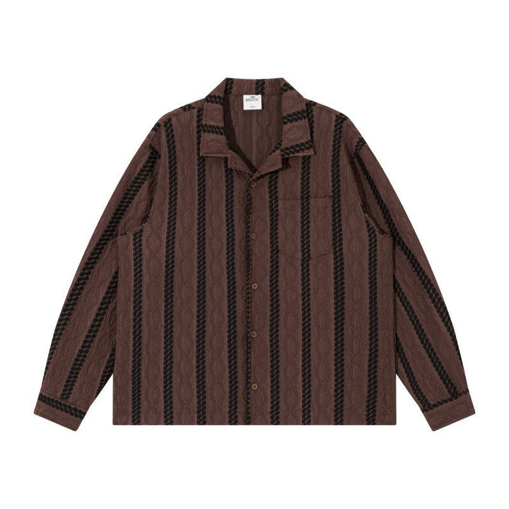 Unisex Lightweight Shirt Jacket with Camp Collar, Relaxed Fit and Vertical Braid Stripe Pattern