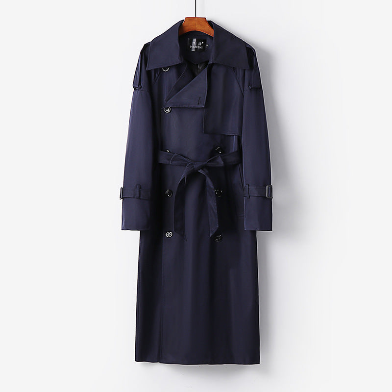 Women Longer Double-breasted Trench Coat with Tie Belt and Epaulettes