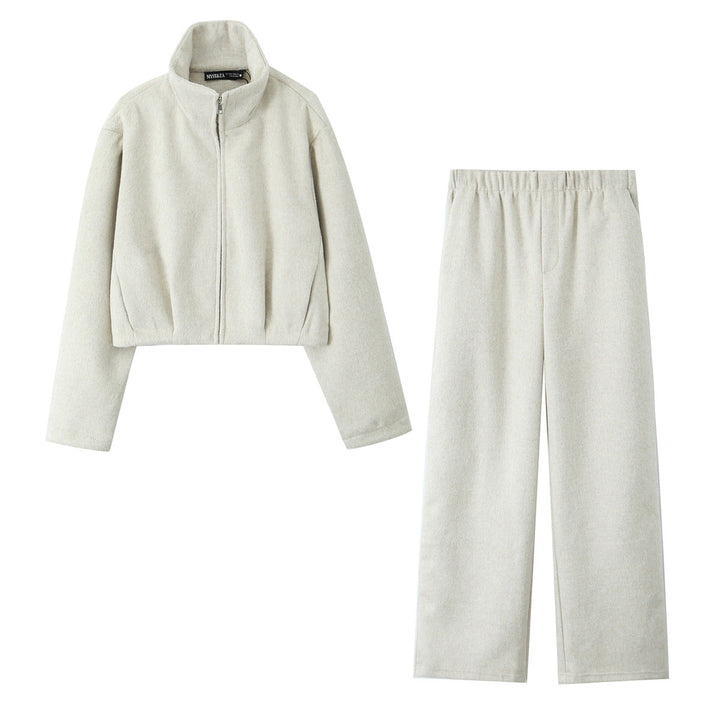 Women Boxy Fleece Jacket with Stand-up Collar and Concealed Zip