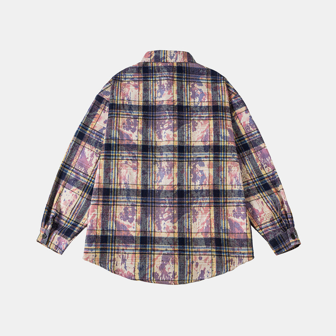 Unisex Overshirt Shirt Jacket in checked cotton blend with artistic paint effect