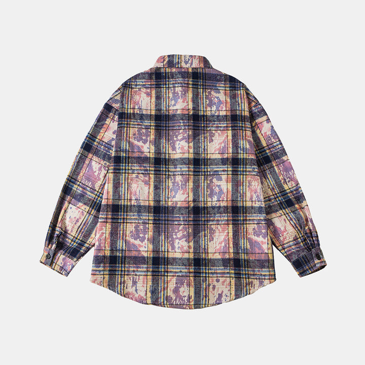 Unisex Overshirt Shirt Jacket in checked cotton blend with artistic paint effect
