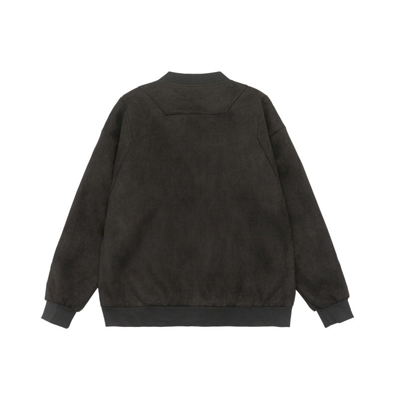 Unisex short jacket in vintage suede look with chest flaps, zip pockets and ribbed cuffs