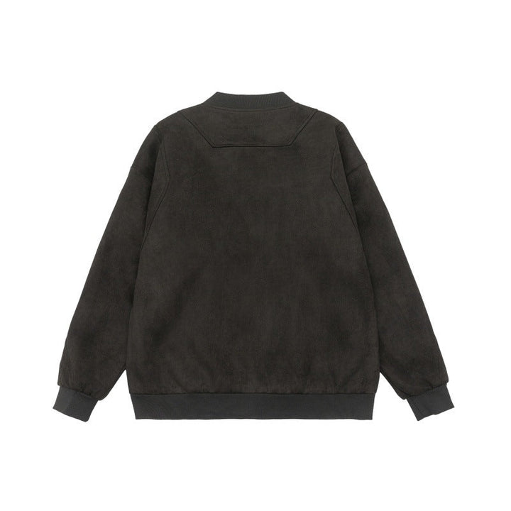 Unisex short jacket in vintage suede look with chest flaps, zip pockets and ribbed cuffs