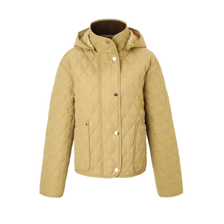 Women’s quilted jacket with hood, quilted diamond structure and flap pockets