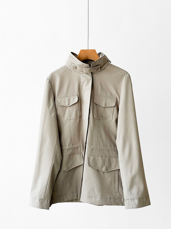 Women modern utility jacket with high collar
