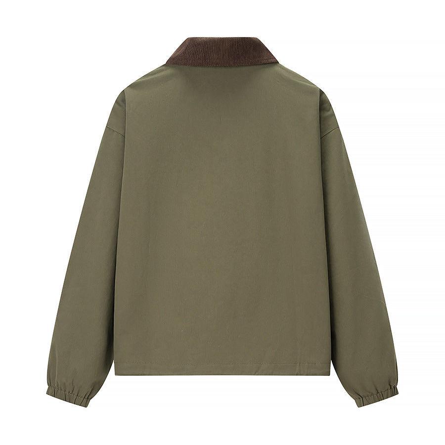 Women’s short jacket in workwear style with cord collar, zip and patch chest pockets