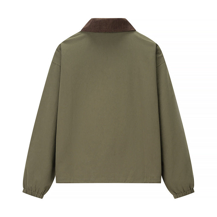 Women’s short jacket in workwear style with cord collar, zip and patch chest pockets
