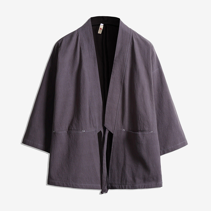 Unisex kimono jacket in oversized cut made of lightweight cotton blend with tie belt