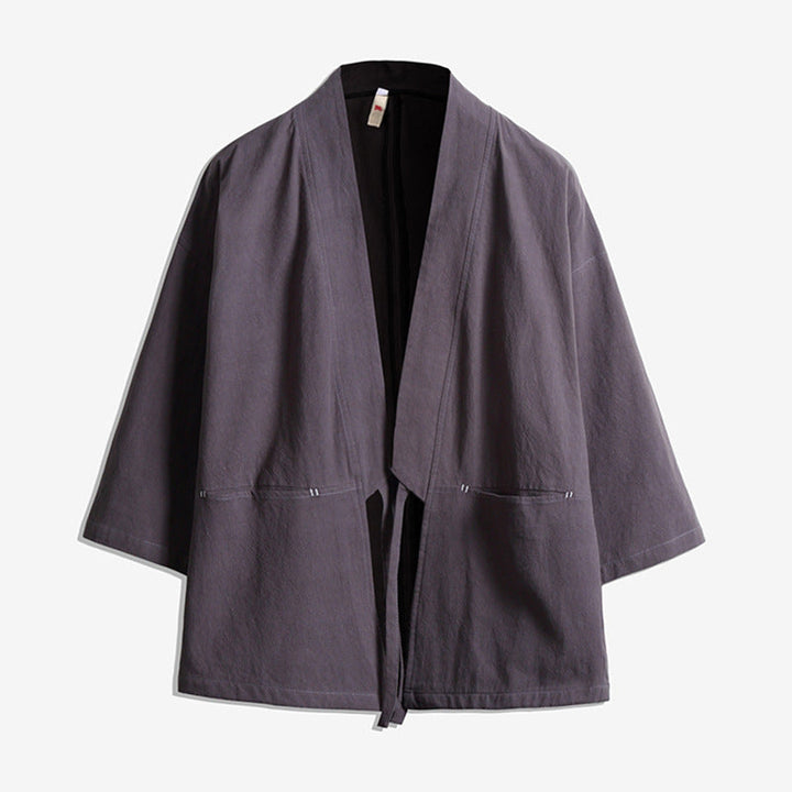 Unisex kimono jacket in oversized cut made of lightweight cotton blend with tie belt