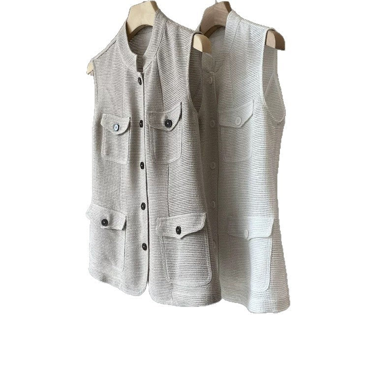 Ladies Fashionable Sleeveless Vest with Pockets