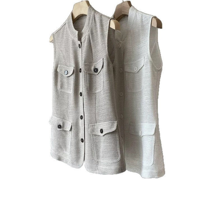 Ladies Fashionable Sleeveless Vest with Pockets