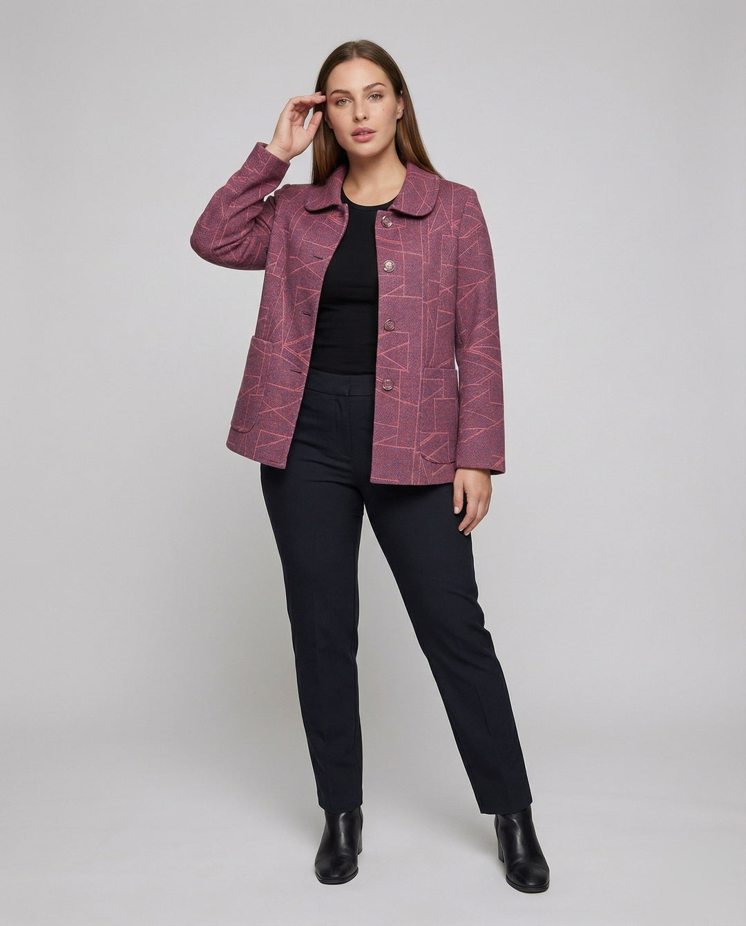 Ladies elegant geometric blend wool jacket