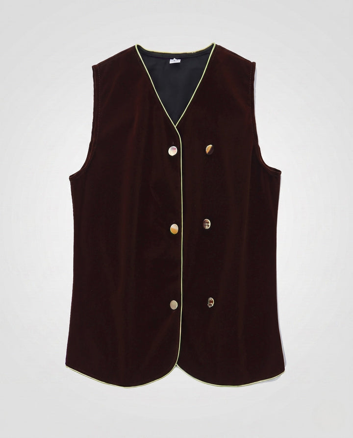 Women Elegant Velvet Vest with Button Details