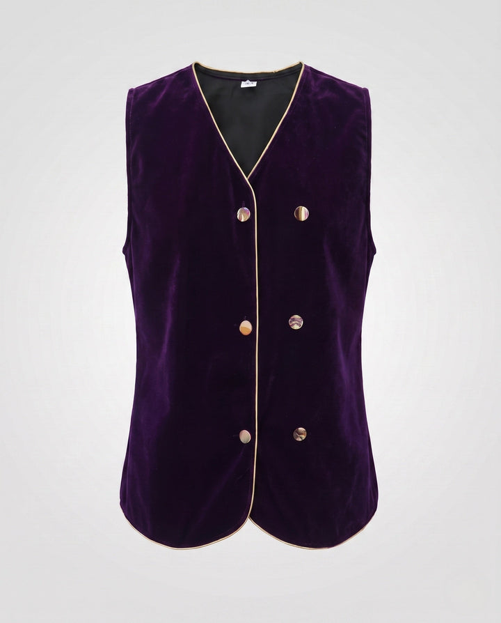 Women Elegant Velvet Vest with Button Details