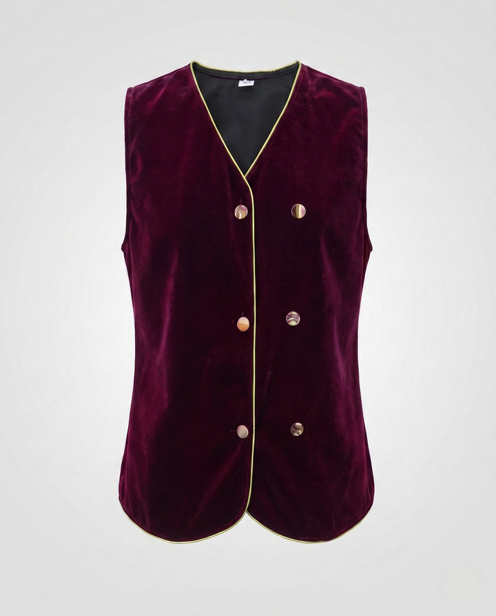 Women Elegant Velvet Vest with Button Details