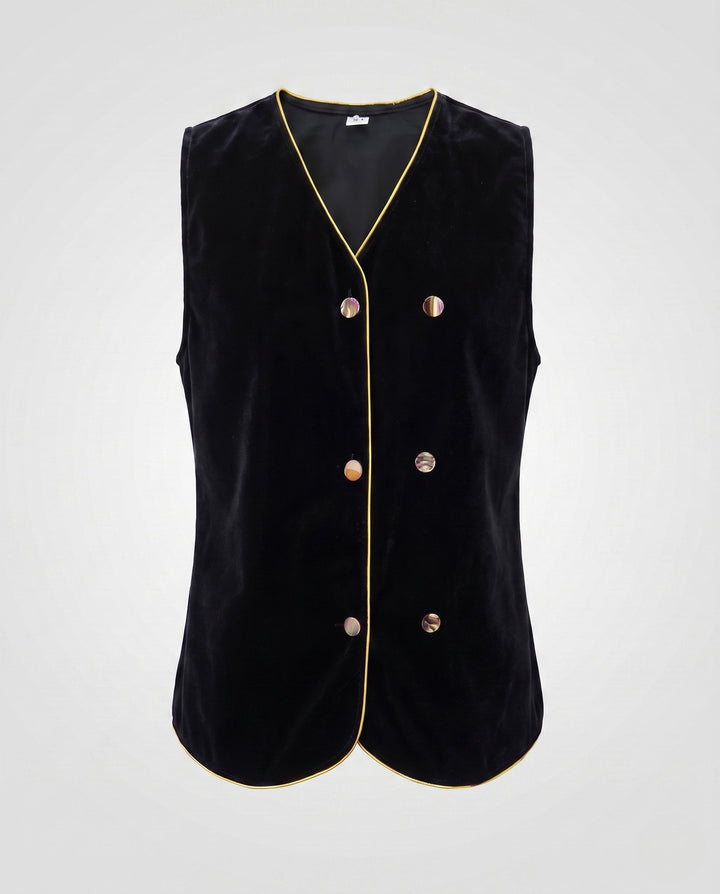 Women Elegant Velvet Vest with Button Details