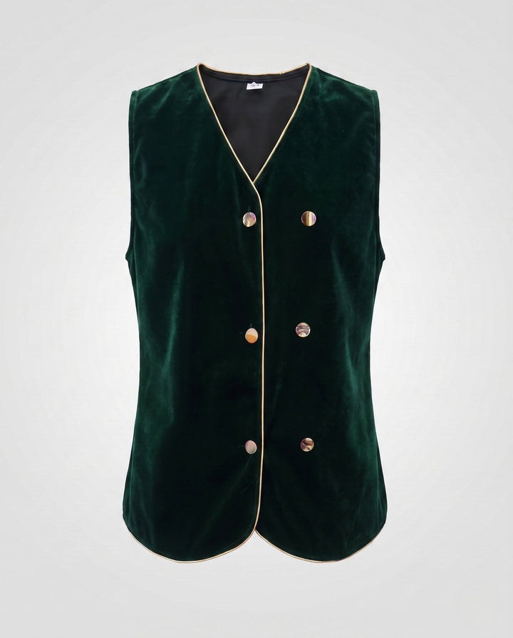 Women Elegant Velvet Vest with Button Details