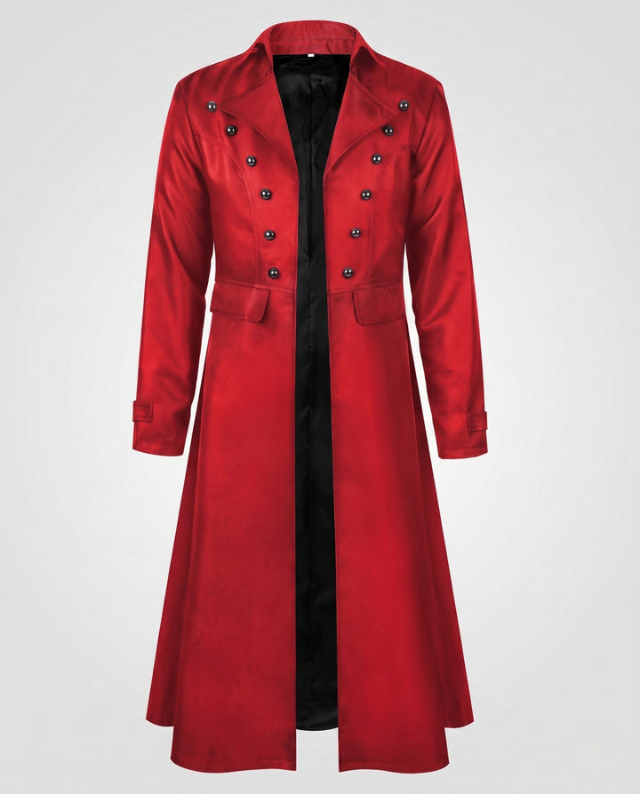 Women’s long coat with elaborate buttons and elegant silhouette