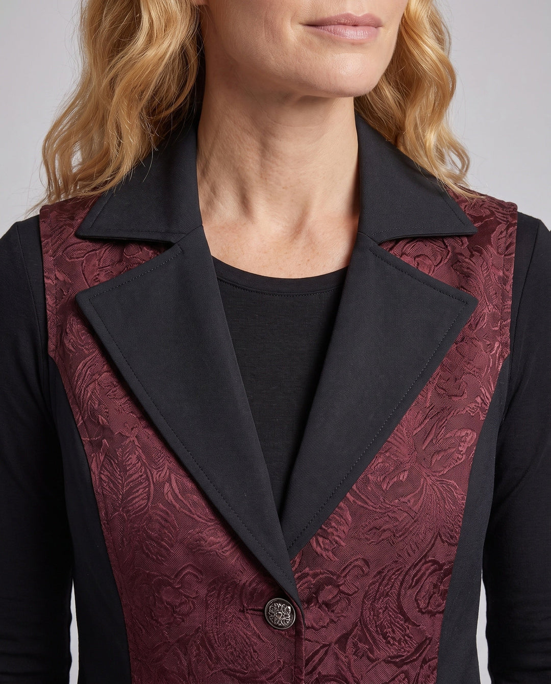 Ladies Designer Vest with Floral Pattern and Asymmetrical Hem