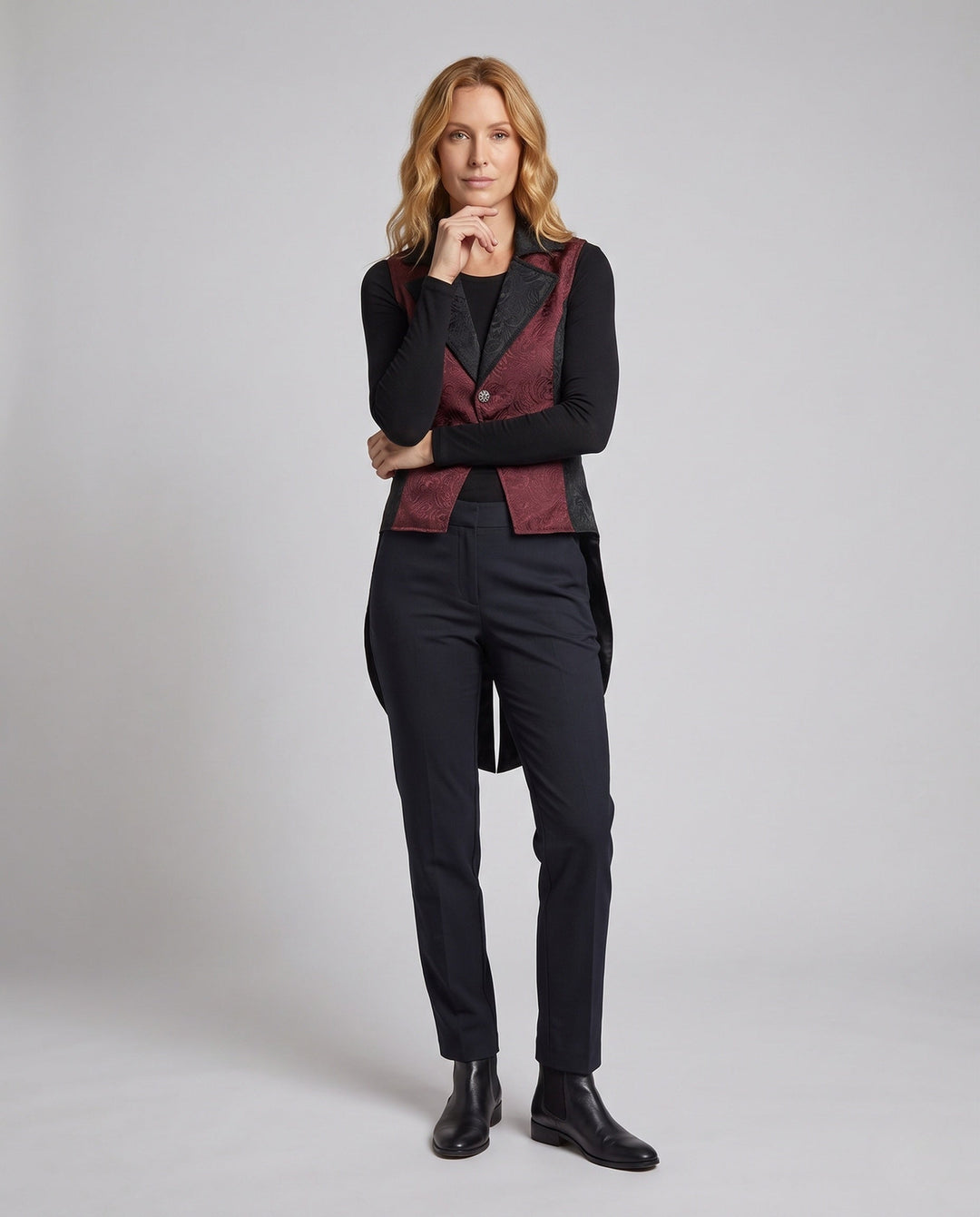 Ladies Designer Vest with Floral Pattern and Asymmetrical Hem
