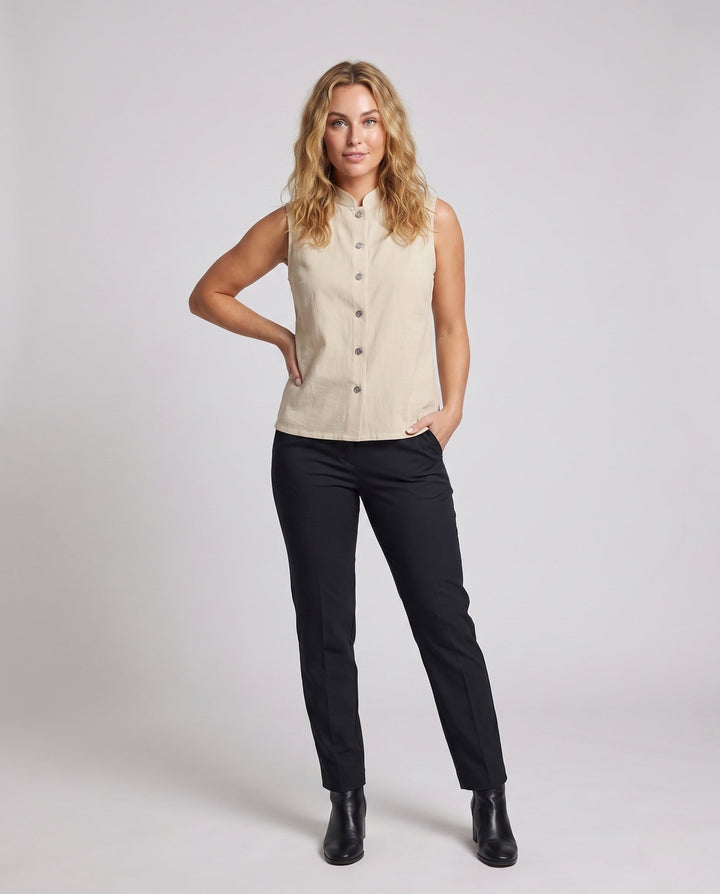 Ladies elegant vest with stand-up collar and decorative buttons
