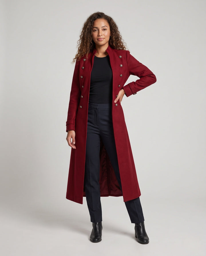 Ladies Elegant Long Padded Coat with Elaborate Buttons