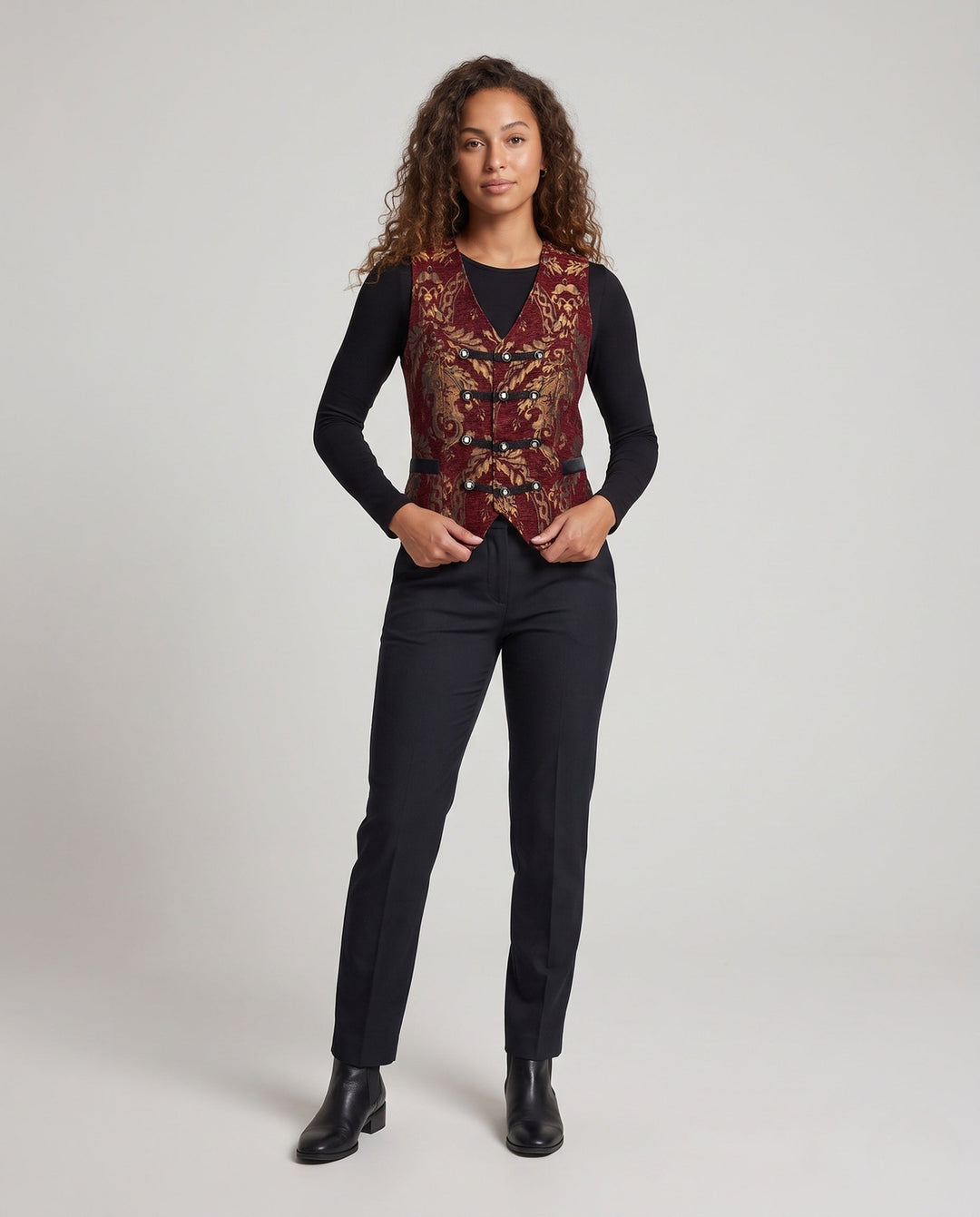Ladies elegant, patterned vest with exquisite buttons