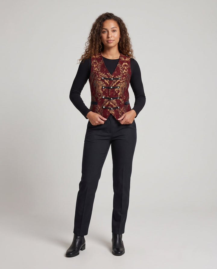 Ladies elegant, patterned vest with exquisite buttons