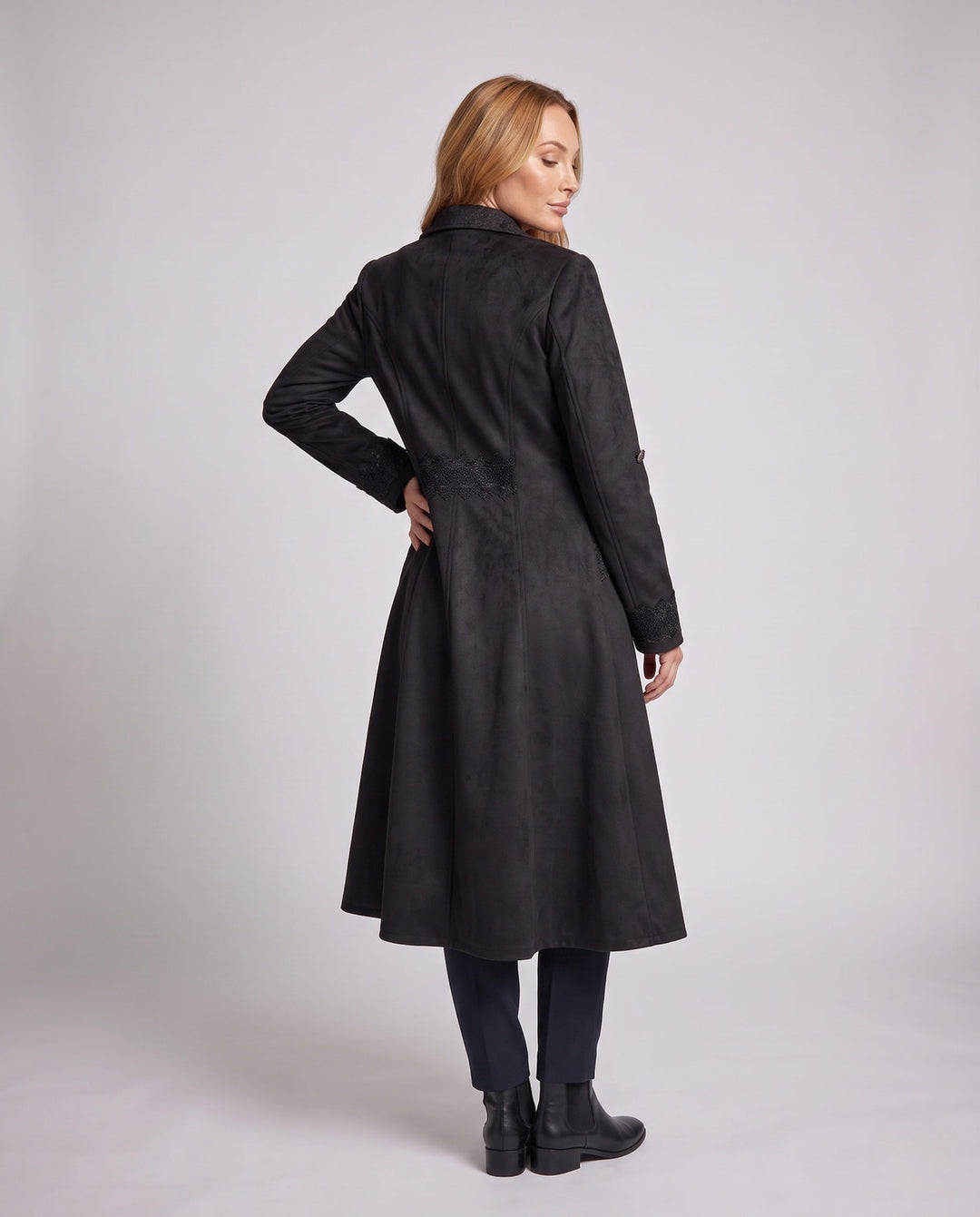 Women’s Velvet Jacket with Asymmetric Hem and Lace Trim