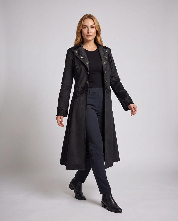 Women’s Velvet Jacket with Asymmetric Hem and Lace Trim
