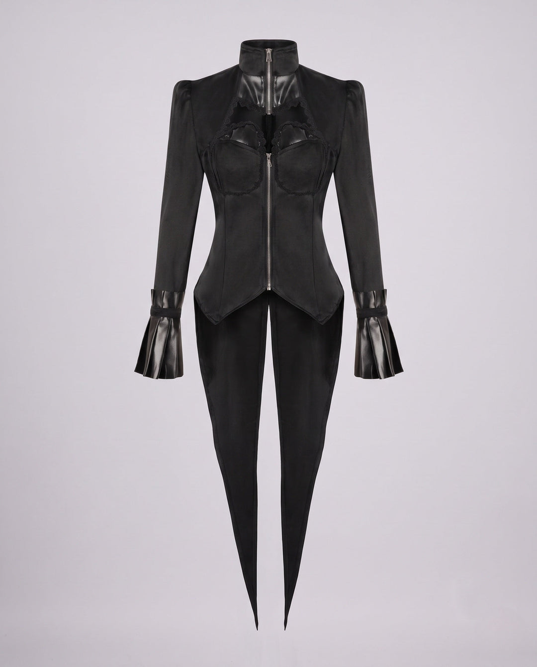 Women’s Velvet Jacket with Asymmetric Hem and Lace Trim