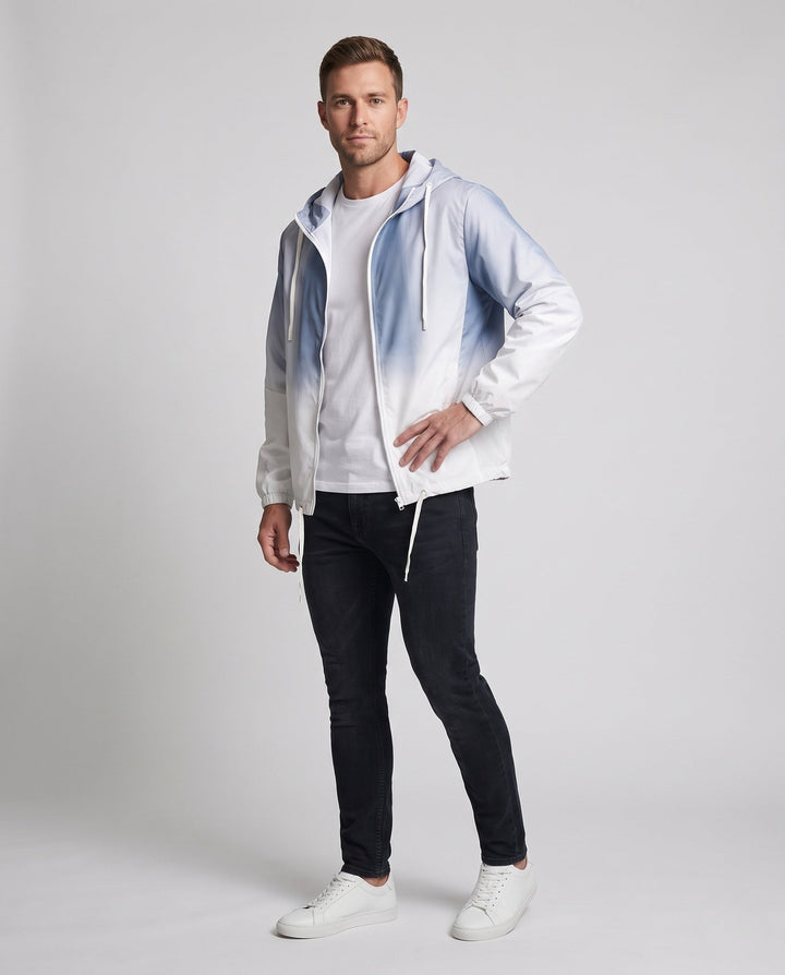 Unisex Gradient Lightweight Windbreaker with Hood, Drawstring &amp; Full Zip